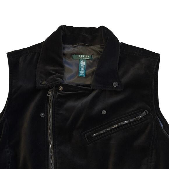 Vtg Lauren Ralph Lauren Vest Jacket Womens Size 2XL Black Velour Velvet Classy - Picture 3 of 9